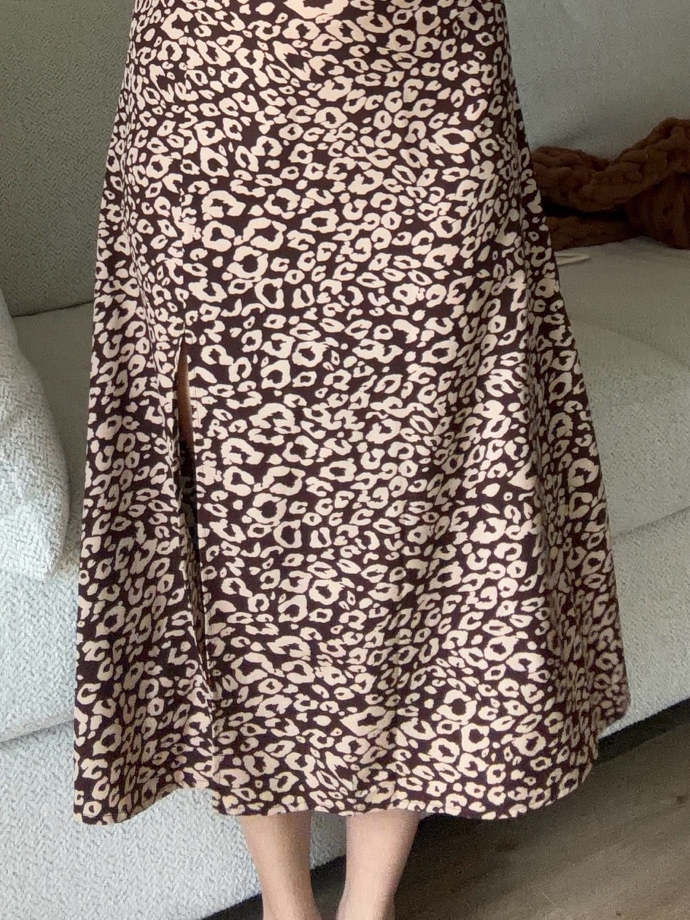 SHEIN Brown and Cream Leopard Midi Skirt with Side Slit